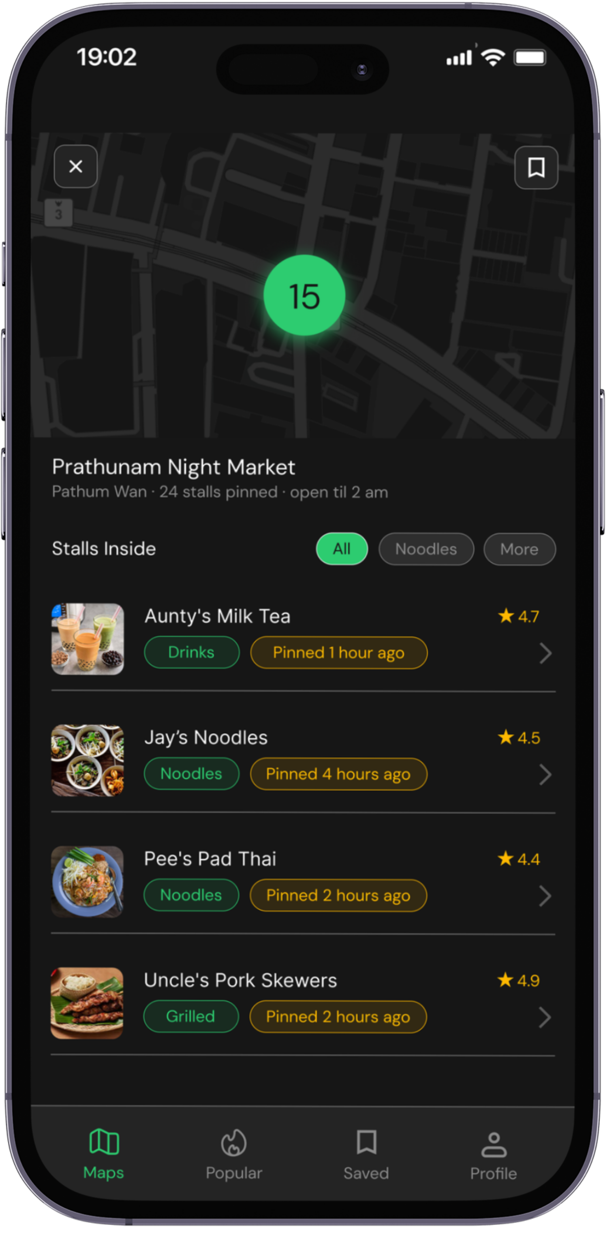 Pinned food market cluster screen